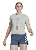 adidas Bisiklet Yaka Desenli Yağ Yeşili Kadın T-Shirt HF9288 AGRAVIC SHIRT W