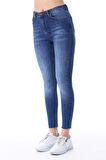 Cedy Denim Kadın Hafif Likralı Skinny Fit Paça Detaylı Pantalon