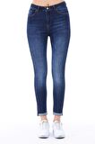 Cedy Denim Kadın Hafif Likralı Skinny Fit Paça Detaylı Pantalon