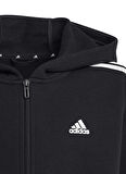 adidas Fermuarlı Yaka Düz Siyah Erkek Eşofman Üstü HR6331 U 3S FL FZ HOOD