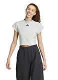 adidas JC5067 W CE G CRO TEE Gri Yuvarlak Yaka Crop Düz Kadın T-Shirt