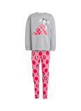 Gri - Pembe Kız Çocuk Baskılı Tayt Takımı JF3645-LG DY MI JOG