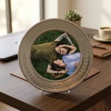 Kişiye Özel Fotoğraf Baskılı Gümüş Metal Tabak Plaket - Sevgiliye Şeffaf Ayaklı Yıl Dönümü Hediyesi