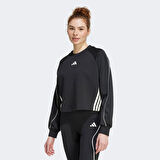 adidas Stadium 3 Stripes Bisiklet Yaka Kadın Siyah Sweatshirt