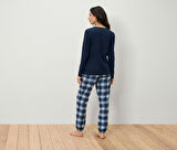 Kadın Pijama, Flanel, Mavi