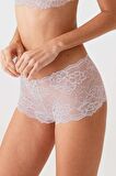 Pierre Cardin Ekru, Kırmızı, Siyah Lace Short Yüksek Bel Dantelli Kadın Boxer 3 Lü Külot