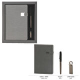 VIP Hediyelik Set - Defter, Kalem ve USB Bellek - (3’lü Kurumsal Hediye Seti) - 4080 FÜME