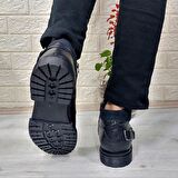 M.P 4201 Siyah Hakiki Deri Bağacaklı Fermuarlı Fuspetli Erkek Bot