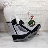 Benetton 50027 Gri-Siyah İçi Kürklü Fermuarlı Kaymaz Kadın Kar Botu