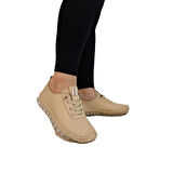 Voyager 9050 Bej Hakiki Deri Şeffaf Taban Kadın Ayakkabı