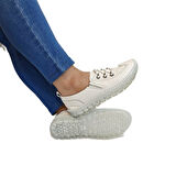 Voyager 9871 Beyaz Hakiki Deri Boncuklu Kadın Ayakkabı