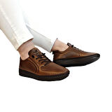 Voyager Z094 Taba Hakiki Deri Lazer İşlemeli Kadın Ayakkabı