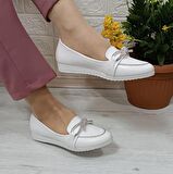 Fiyra 4012 Beyaz Taş Kurdeleli Kaymaz El Yapımı Kadın Babet