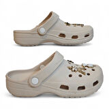 Fiyra 3009 Krem Crks Taşlı HAvuz Plaj Günlük Kadın Terlik