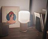 Masa Lambası 5- Modern Gece Lambası Abajur Beyaz-Kahve, Dekoratif ve Hediyelik (20cm, LED’li)