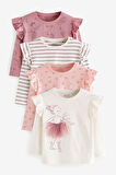 Next Baby Pamuklu Pembe Balerin Desenli Uzun Kollu Taytlı Alt Üst Takım