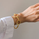 2 Çeyrekli Çerçeve Bileklik Altın Kaplama Arpa Zincir Kelepçe BLK-1045