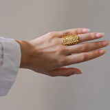 Çelik Yüzük Kadın Altın Kaplama Dorikalı Kaburga Model YZK-491