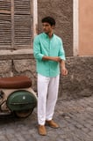 Erkek Minimal Baskılı Oversize Dokulu Gömlek Yeşil