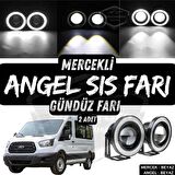 Ford Transit Tüm Modeller Uyumlu Üniversal Mercekli Angel Sis Farı Metal Su Geçirmez 76 mm Beyaz Halkalı Gündüz Farı Angel Eyes 2 Adet