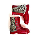 Uretti - Hülya 6683 6004 El Yapımı Alüminyum Kabartma İşlemeli Seramik Kırmızı Ayakkabı 2'li Biblo Seti