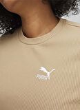 Puma 62426483 CLASSICS Ribbed Slim Tee Bej Kadın Yuvarlak Yaka Normal Kalıp T-Shirt