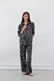 Wide Leg Desenli Kumaş Pantolon Yüksek Bel Geniş Paça