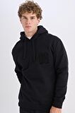DeFacto Siyah Relax Fit Kapüşonlu Baskılı Kalın Sweatshirt D2682AX24AUBK34