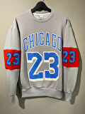 Erkek Unısex Gri Oversize Chicago 23 Baskılı Polarlı Sweat