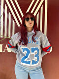 Erkek Unısex Gri Oversize Chicago 23 Baskılı Polarlı Sweat