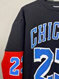 Unısex Oversize Chicago 23 Baskılı Polarlı Sweat