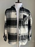 Erkek Unisex Jakarlı Siyah  Oversize Gömlek
