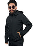 Erkek Softshell Kapişonlu Kışlık Outdoor Fermuar Cepli Içi Şardonlu Rüzgar ve Su Geçirmez Mont