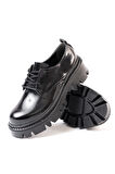 868-754 Siyah Rugan Bağcıklı Günlük Yüksek Tabanlı Loafer Ayakkabı
