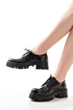 868-754 Siyah Rugan Bağcıklı Günlük Yüksek Tabanlı Loafer Ayakkabı
