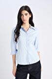 Fitted Basic Düz Bengalin Uzun Kollu Gömlek