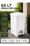 60 Lt Slim Pedallı Çöp Kovası Beyaz