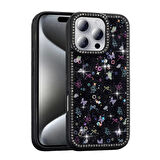 Apple iPhone 16 Pro Uyumlu Kılıf Taşlı ve Simli Tasarım Azra Kapak