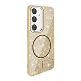 Galaxy S23 FE Kılıf Magsafe Şarj Özellikli Parlayan Simli Okso Kapak