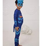 Baskılı Pijamaskeliler Kostümü - Pijamasks Kostümü + Maske Hediyeli - Catboy Kostümü