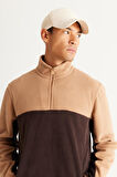 Erkek Sutlu Kahve-kahve Standart Fit Normal Kesim Günlük Rahat Çift Renkli Polar Spor Sweatshirt