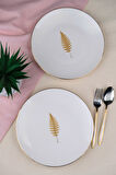 Tabak Evi Porselen Natura Fern Altın Yaldız Pasta Tabağı 20,50cm 2 li
