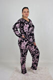 Büyük Beden Pijama Takım Düğmeli Desenli Pijama Takım 