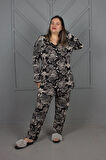 Büyük Beden Desenli Düğmeli Pijama Takımı