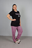 Büyük Beden Alt Puantiyeli Coffee Baskılı Pijama Takım
