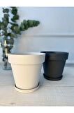 6 Litre Mat Kırık Beyaz Tabaklı Izgaralı Dekoratif Plastik Yalı Saksı No4 24x22 cm