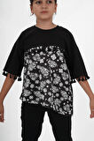 Kız Çocuk Süprem Kumaş Bisiklet Yaka Desenli Tshirt