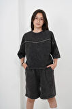 Kız Çocuk Oversize Yıkamalı İki İplik Kumaş Şortlu Takım