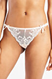 Golshan Giselle Mini String, Kadın Güpürlü Saten Ekru String Külot
