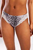 Golshan Goldy Mini Slip, Kadın Dantelli Gri Leopar Külot